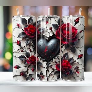 Gothic Black Rose Heart Tumbler